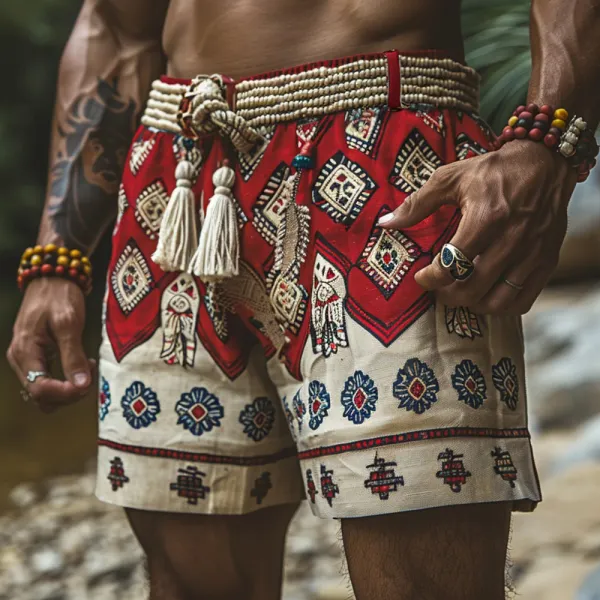 Retro Casual Ethnic Style Shorts Bohemian Style Linen Shorts Without Belt - Cotosen.com