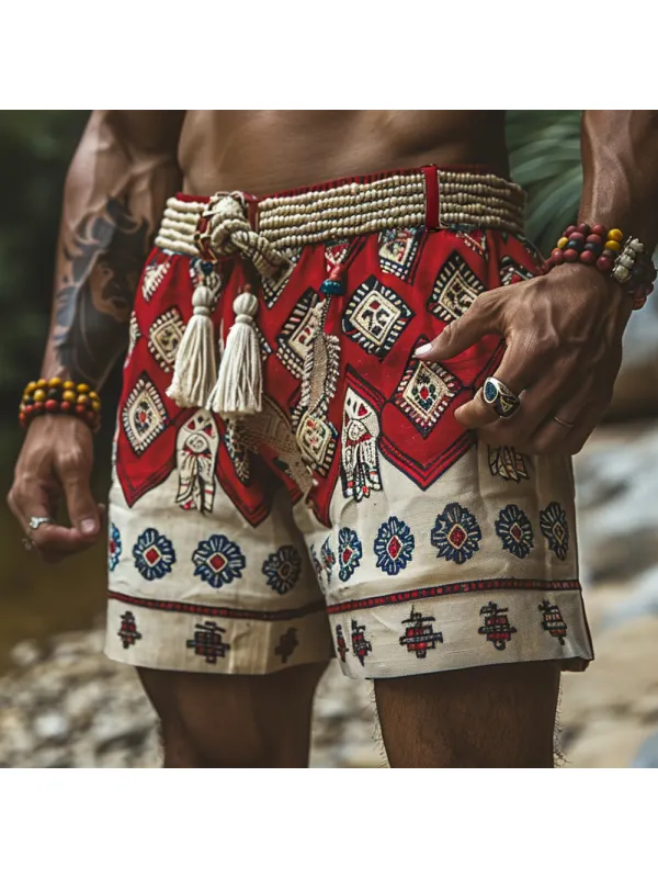 Retro Casual Ethnic Style Shorts Bohemian Style Shorts Without Belt - Anrider.com 