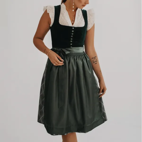 Oktoberfest Dark Green Velvet Dirndl - Elementnice.com 