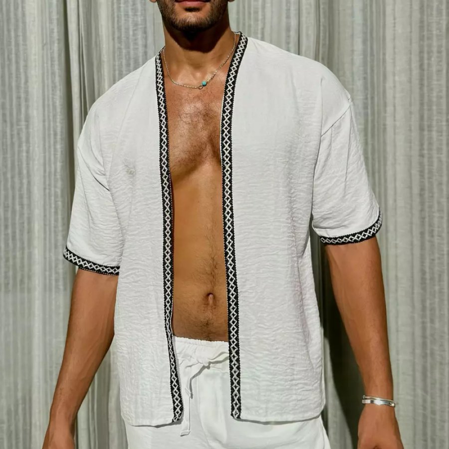 

Men's Ethnic Patterns Comfort Organic Cotton Contrasting Cardigan Shirt