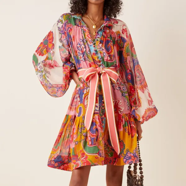 Fashion Long Sleeve Printed Mini Dress - Wayrates.com 
