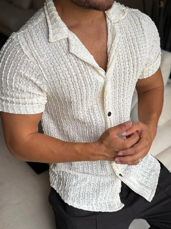Men's Autumn Solid Textured Casual Shirts - Sunshinetip.com 