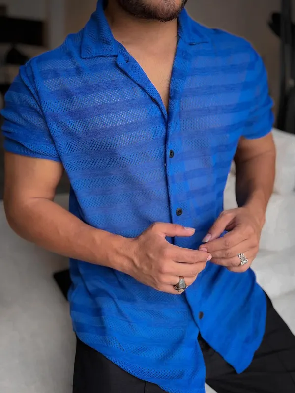 Men's Autumn Solid Striped Casual Shirt - Sunshinenice.com 