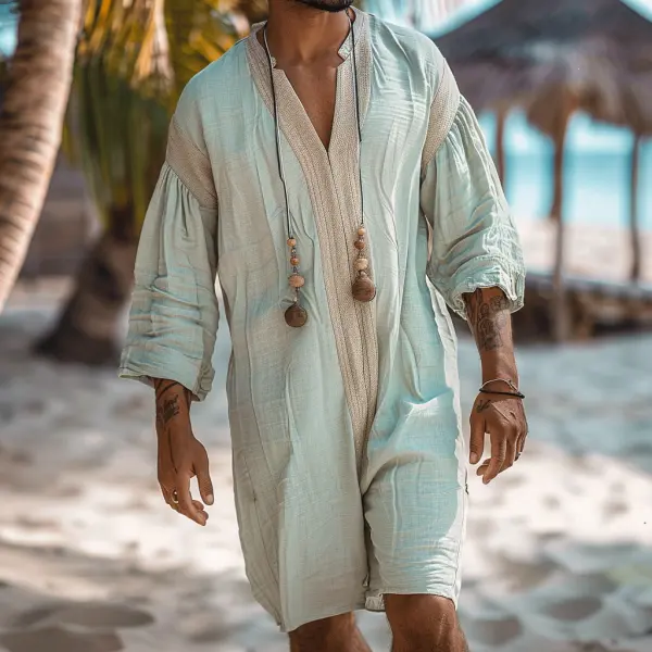 Men's Holiday Linen Harem Jumpsuit Shorts - Yiyistories.com 