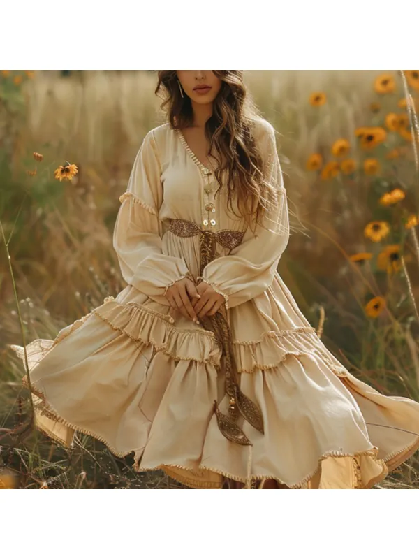 Vestido De Fiesta Retro De Algodón Y Lino Estilo Pastoral Para Mujer - Localziv.com 