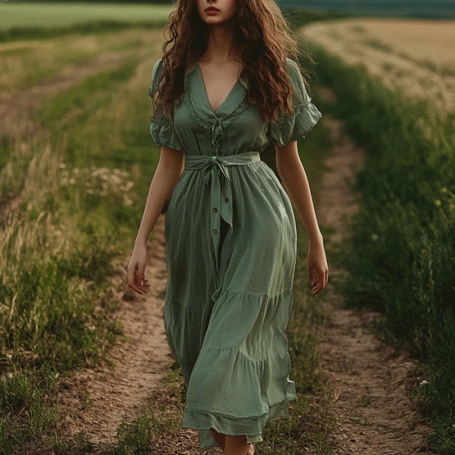 

Women's V-neck Elegant Chiffon Short Sleeve Dress