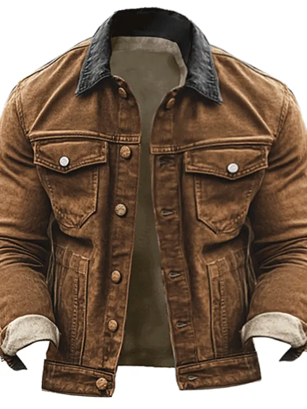 Men's Vintage Distressed Splicing Contrasting Colors Jacket - Menwyx.com 