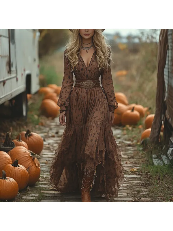 Vintage Cowgirl Style Halloween Floral Dress - Anrider.com 