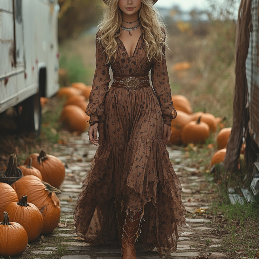 

Vintage Cowgirl Style Halloween Floral Dress