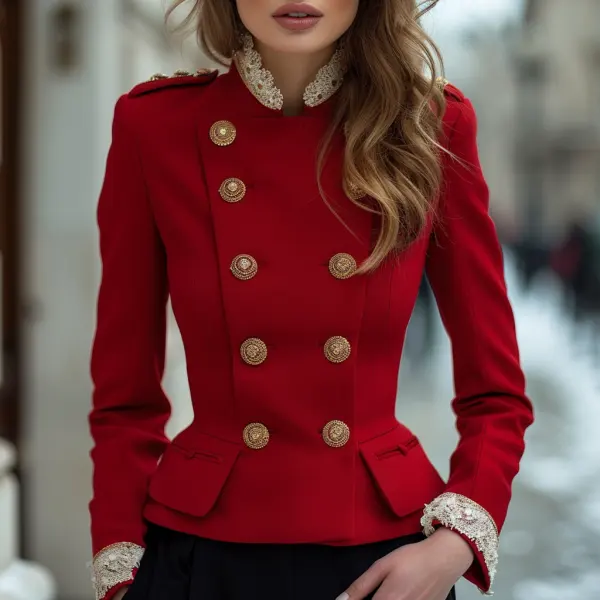 Fashionable And Elegant Women's Blazer Casual Stand Collar Short Woolen Coat - Yiyistories.com 