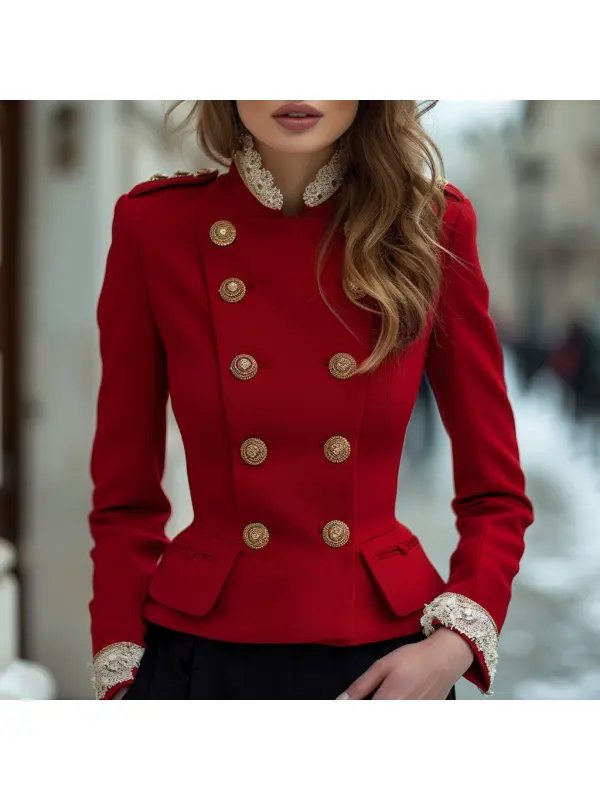 Fashionable And Elegant Women's Blazer Casual Stand Collar Short Woolen Coat - Ootdmw.com 