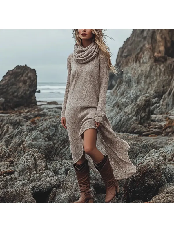 Bohemian Pile Collar Long Sleeve Casual Temperament Dress - Hoplady.chimpone.com 