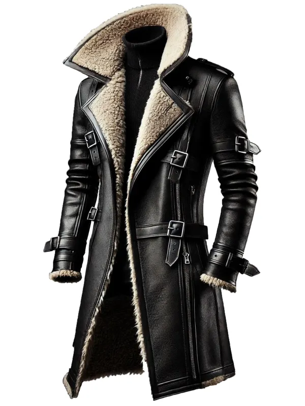 Men's Training Warm PU Leather Long Coat - Pragmaace.com 