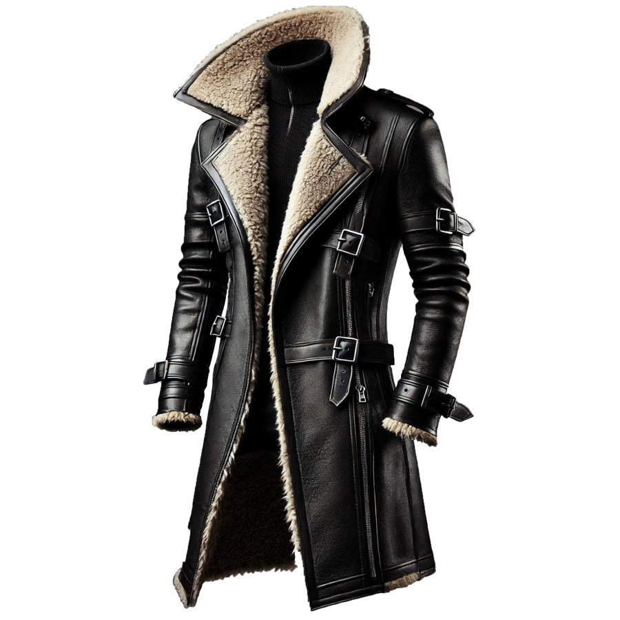 

Men's Training Warm PU Leather Long Coat