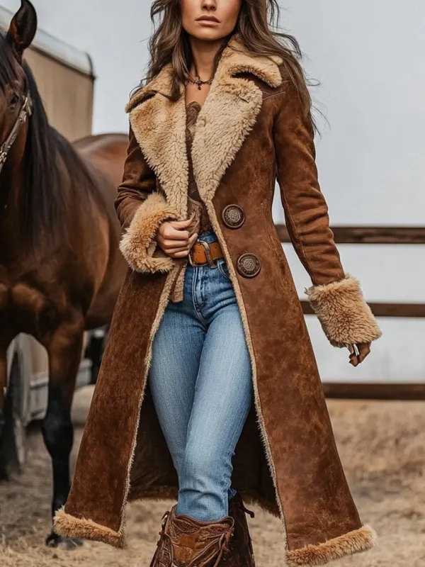 Denim Women's Western Retro Coat Plush Autumn And Winter Warm Coat - Pragmaace.com 