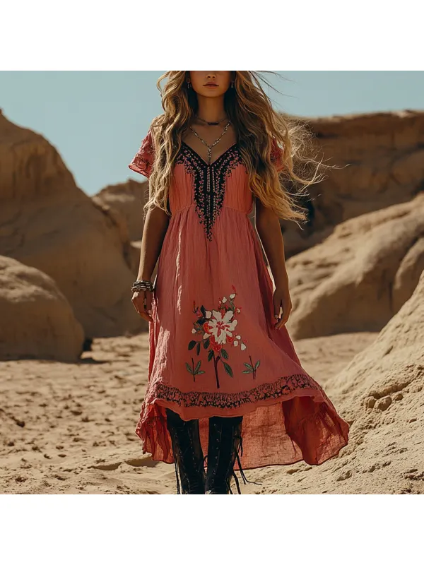Desert Style Holiday Bohemian Vintage Linen Casual Dress - Localziv.com 