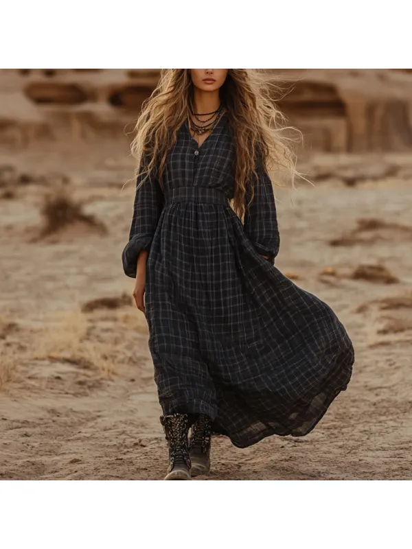 Desert Style Holiday Bohemian Vintage Linen Casual Dress - Anrider.com 