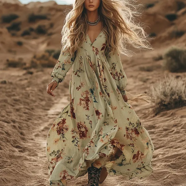 Desert Style Holiday Bohemian Vintage Linen Casual Dress - Ootdyouth.com 
