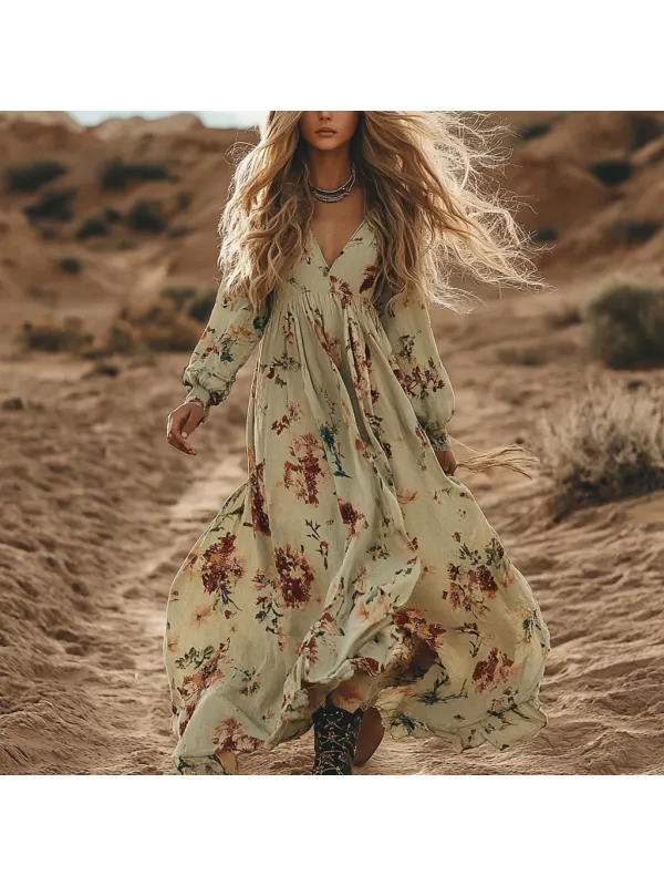 Desert Style Holiday Bohemian Vintage Linen Casual Dress - Localziv.com 