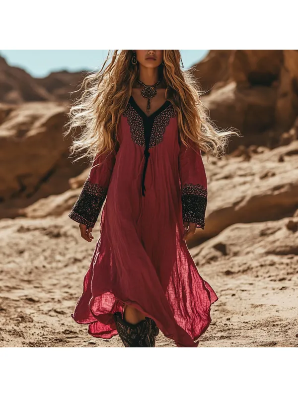 Desert Style Holiday Bohemian Vintage Linen Casual Dress - Localziv.com 