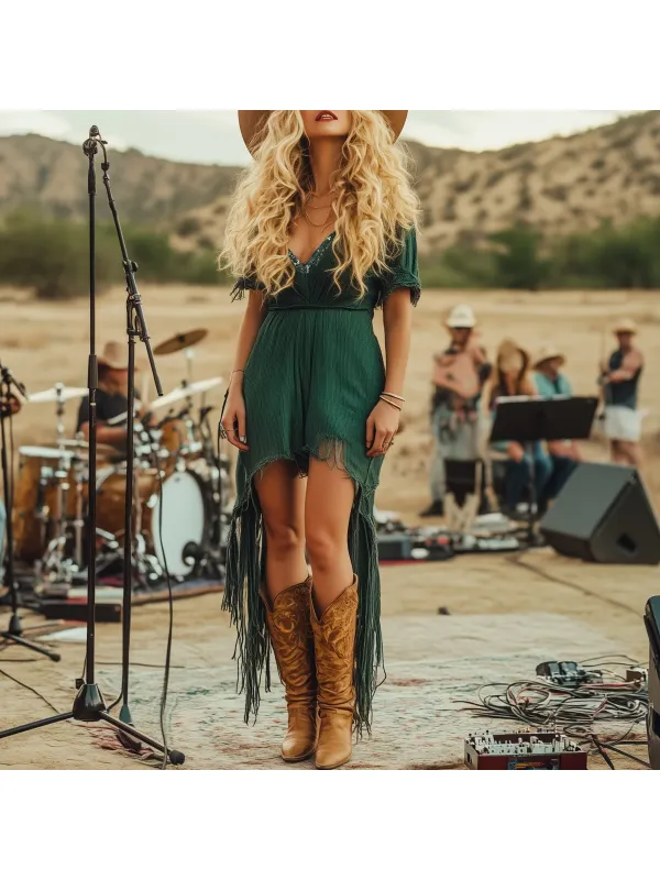 Women's Retro Bohemian Festival Dress - Ootdmw.com 