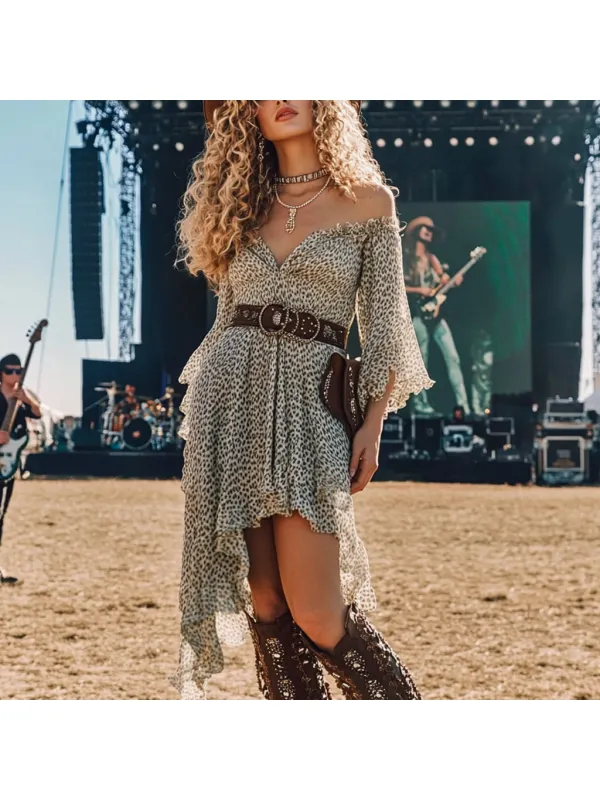 Coachella Music Festival Rock Rave Party Floral Leopard Polka Dot Lace Ruffle Vintage Dress - Cominbuy.com 