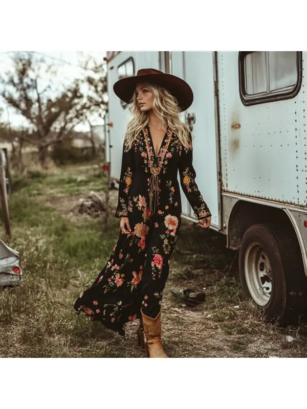 Boho Floral Maxi Dress - Cominbuy.com 