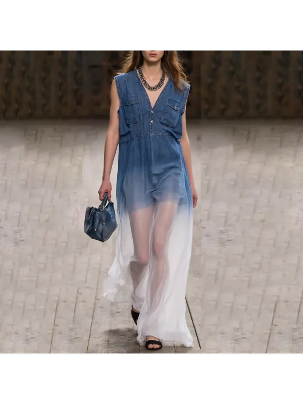 Women's Gradient Lapel Jumpsuit - Cominbuy.com 