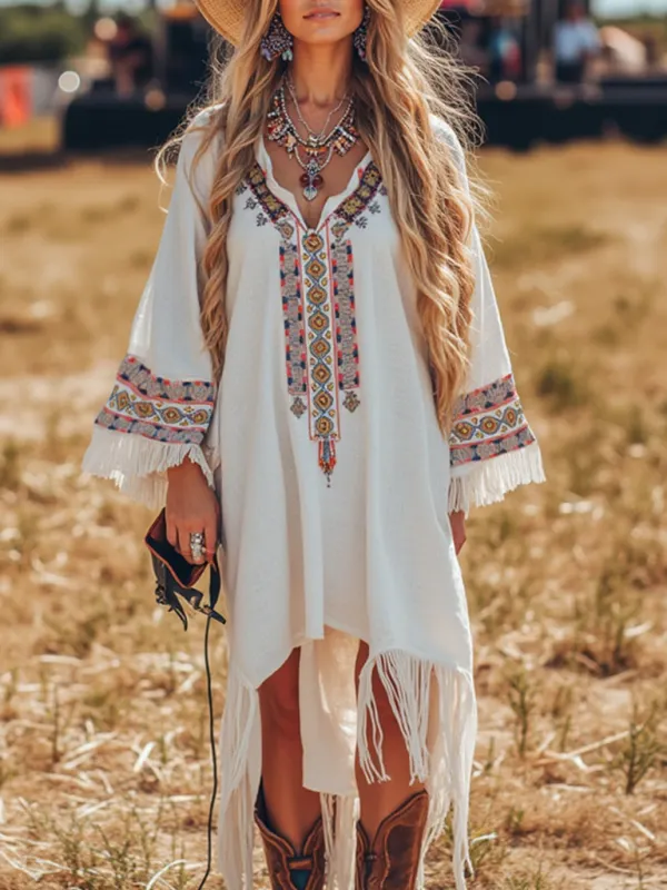 Music Festival Festival Party Bohemian Retro Embroidered Dress - Sunshinenice.com 