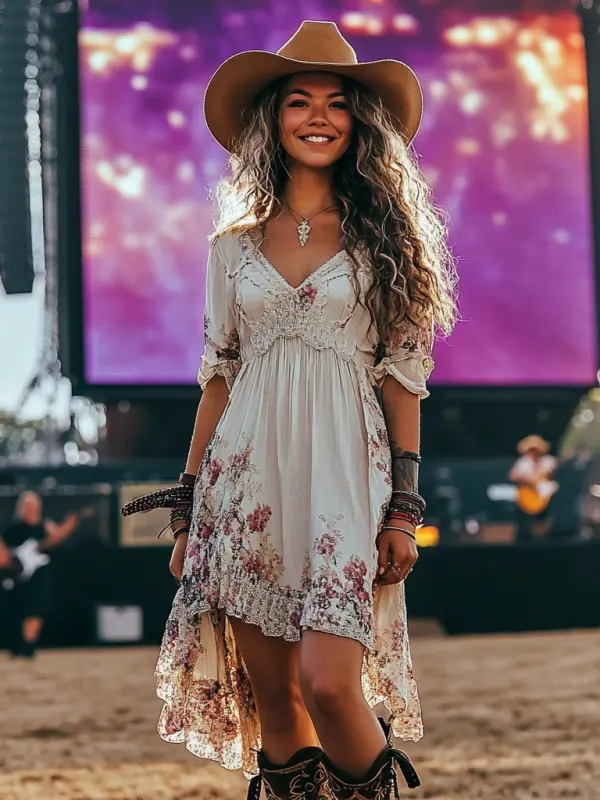 Lollapalooza Music Festival Rock Hip-hop Punk Party Carnival Print Vintage Cowgirl Dress - Sunshinenice.com 