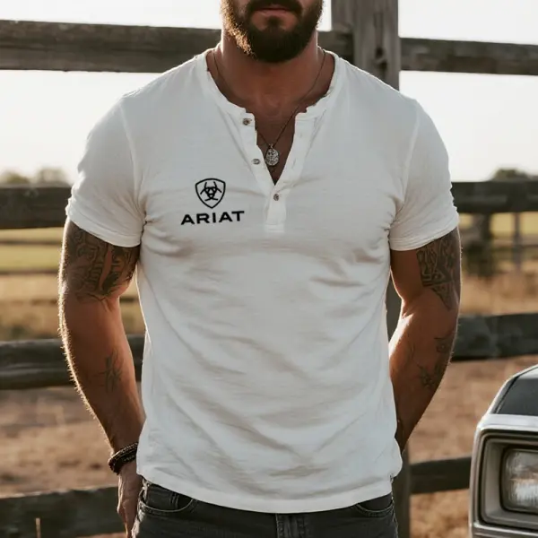 Men's Casual Western Style Henley T Shirt - Cotosen.chimpone.com 