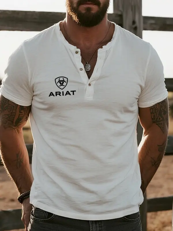 Men's Casual Western Style Henley T Shirt - Simplyion.com 