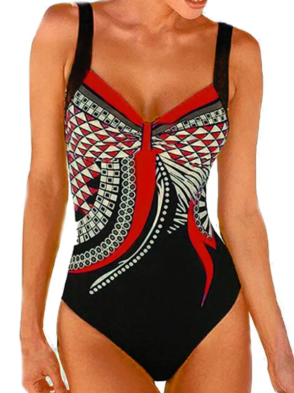 Sling Retro Print Ladies One-piece Sexy Backless Swimsuit - Realyiyishop.com 