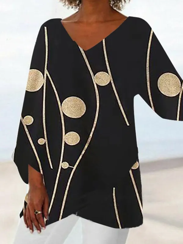 Plus Size V Neck Print Shirt - Plazabery.chimpone.com 