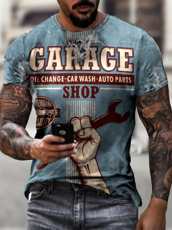 Retro service area car repair print T-shirt - Menwyx.com 