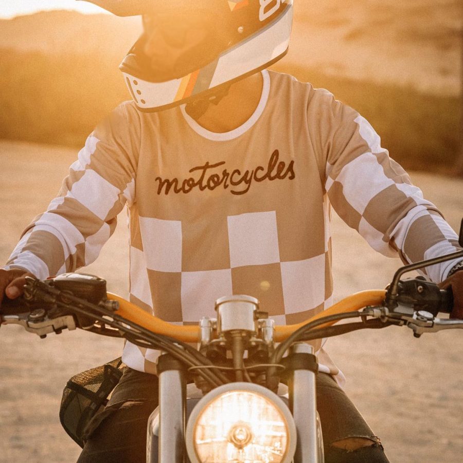 

1900S Retro Checkerboard Motorcycle Long Sleeve T-Shirt