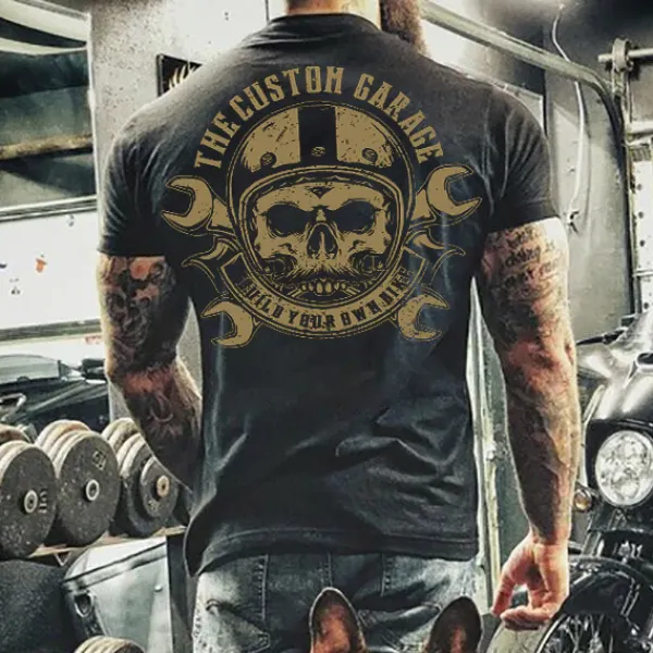 Mens Retro Motorcycle Riding Skull Printed T-Shirt - Fineesa.chimpone.com 