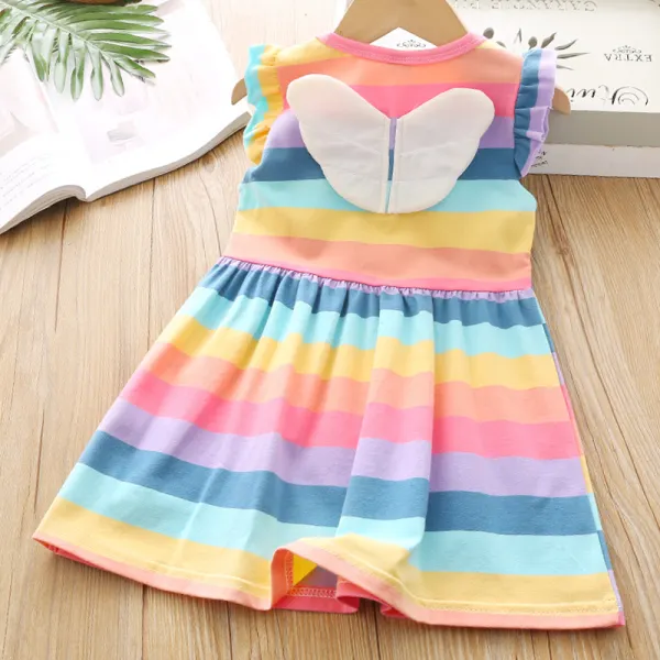 【18M-7Y】Girls Sweet Rainbow Striped Wing Decoration Dress - Popopiearab.com 