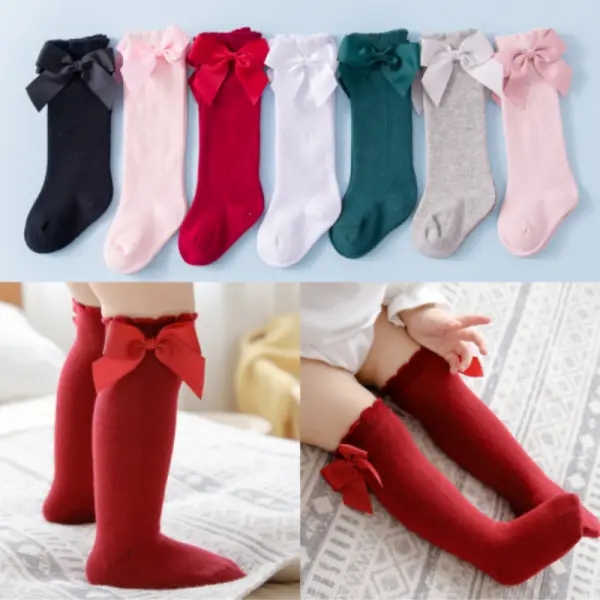 Girls Solid Color Cute Bow Socks - Popopieshop.com 