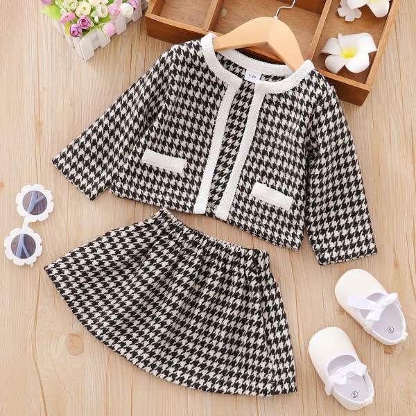 【3M-3Y】Sweet Classic Black and White Houndstooth Set - 3114 Only $7.99 - Popopie.com 