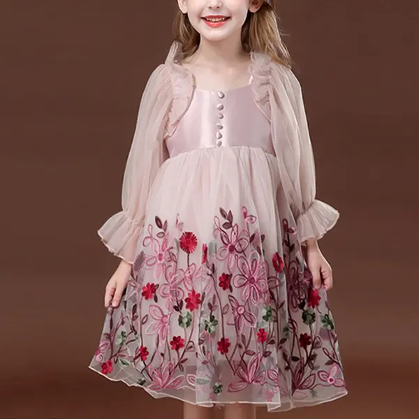 【3Y-13Y】Girls Floral Print Embroidered Mesh Dress - 33242 - Popopieshop.com 