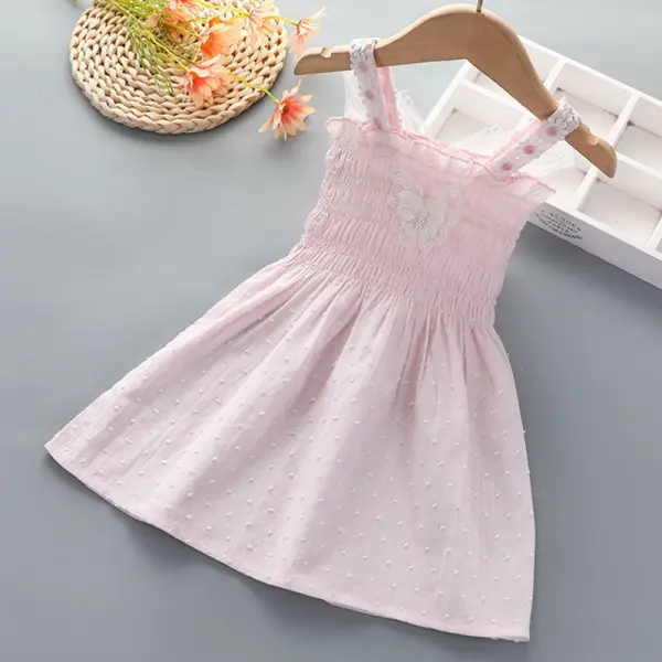 【18M-7Y】Girl Sweet Butterfly Decoration Sling Dress - Popopiestyle.com 