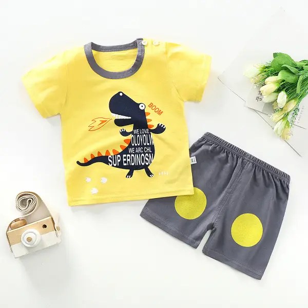 【12M-9Y】Boys Cartoon Print Short Sleeve Two-piece Suit - Popopiearab.com 