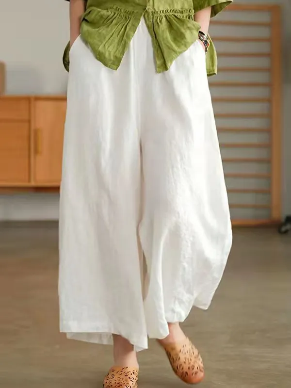 Casual Loose Solid Color Wide Leg Pants - Miabrave.com 
