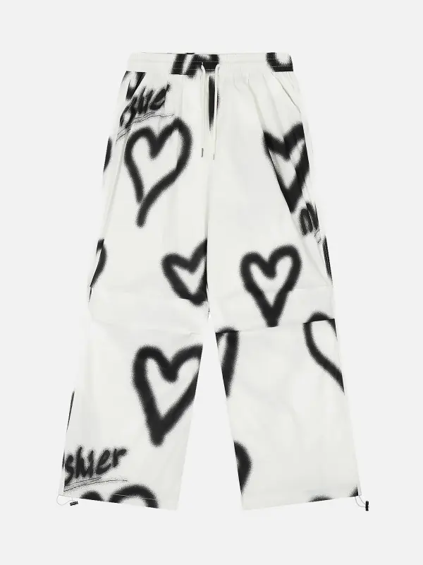 Thesupermade Hot Girl Lace Up Heart Shape Graffiti Casual Pants - Miabrave.com 
