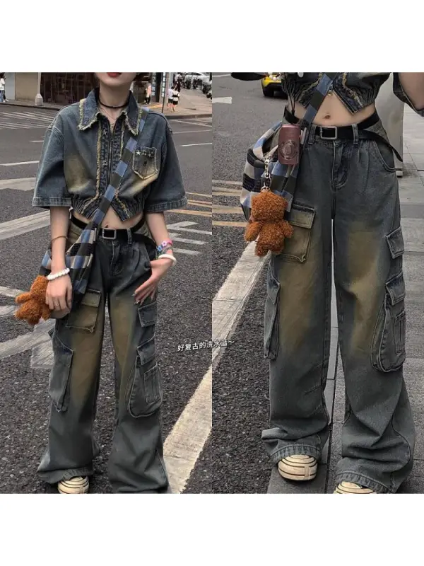 Distressed Big Pocket Cargo Jeans - Miabrave.com 