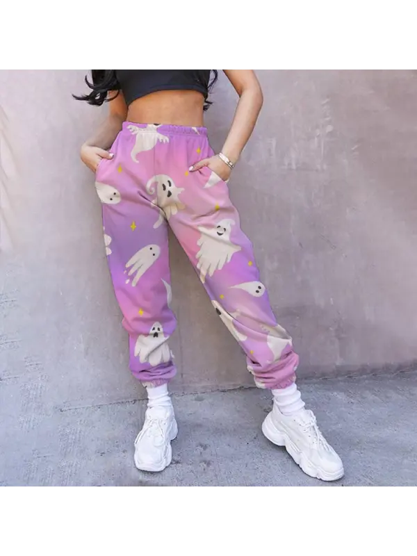 Women's Casual Pants Fun Spooky Pink Halloween Jogging Pants - Miabrave.com 