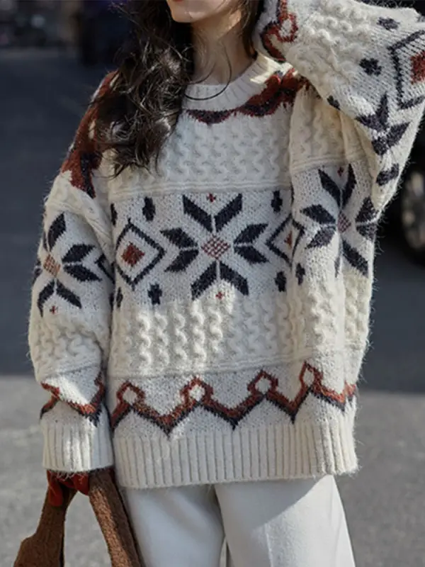 Retro Gentle Style Loose Soft Waxy Knitted Sweater - Miabrave.com 