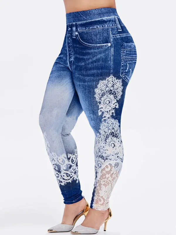 Casual Printed Denim Leggings - Miabrave.com 