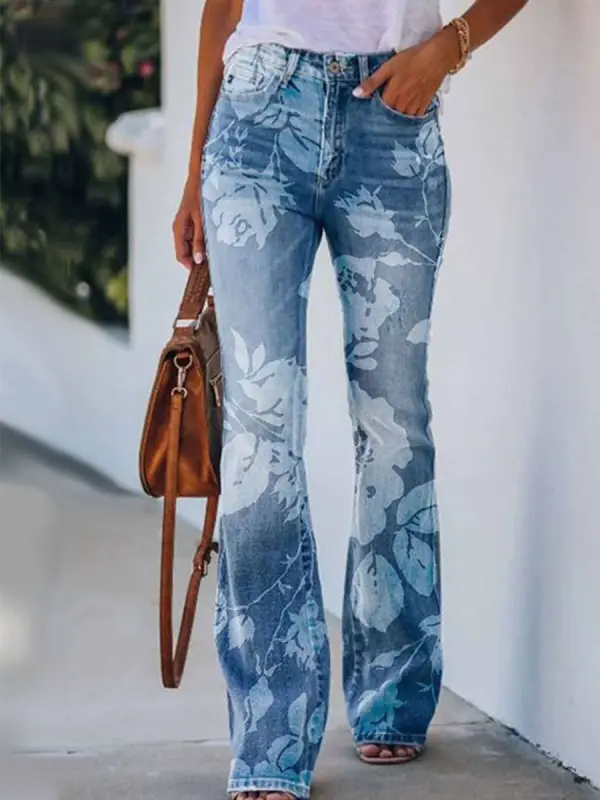 Denim Print Loose Retro Pants - Miabrave.com 
